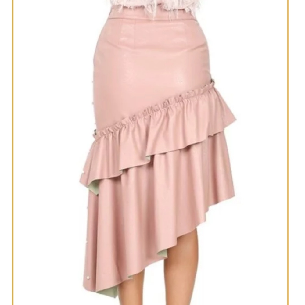 CQbyCQ💖 Asymmetrical Leather Skirts with Pearls - Picture 5 of 7
